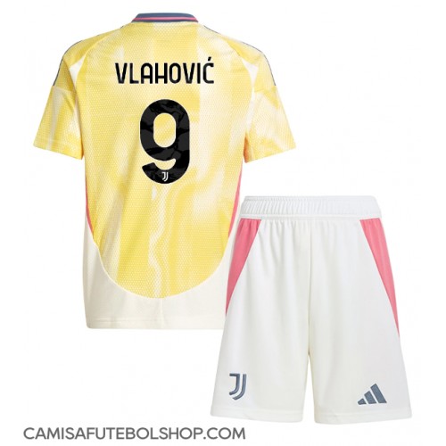 Camisa de time de futebol Juventus Dusan Vlahovic #9 Replicas 2º Equipamento Infantil 2024-25 Manga Curta (+ Calças curtas)